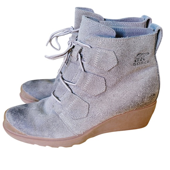 Sorel Shoes - Sorel Toronto Lace Up Wedge Ankle Boots Booties Green Suede Leather Shoes 7.5‎